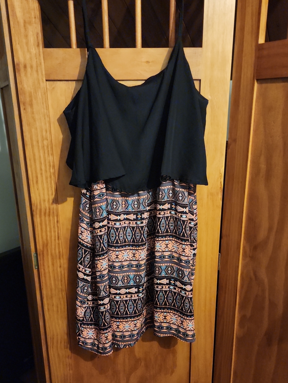 Rue21 Black & Peach Aztec-Print Spaghetti Strap Mini Dress